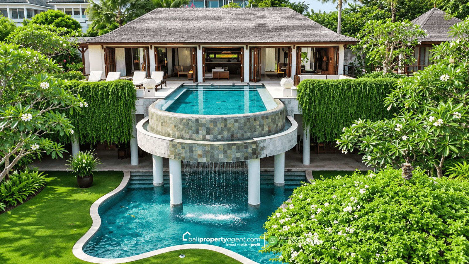 Tropical Villa Waterfall Pool Retreat balipropertyagent.com